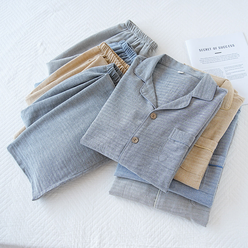 Pijama largo de algodón con dibujo de espiga para hombre