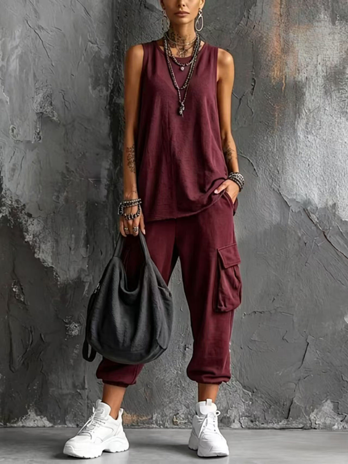 Conjunto de top sin mangas y pantalón