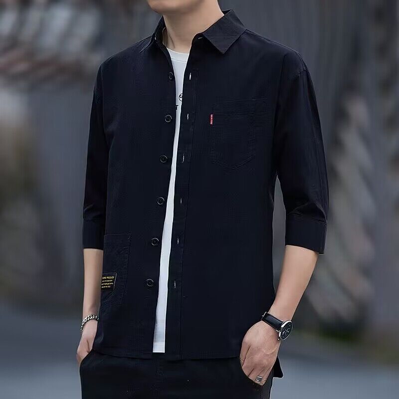 Camisa holgada de manga 3/4 para hombre