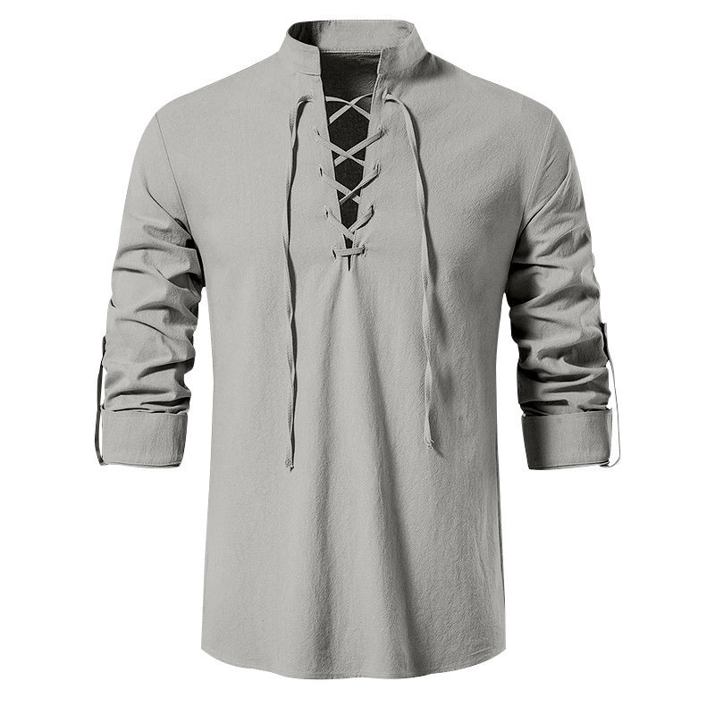 Camisa henley de lino y algodón para hombre