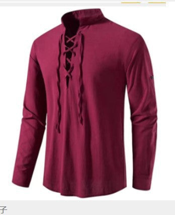 Camisa henley de lino y algodón para hombre