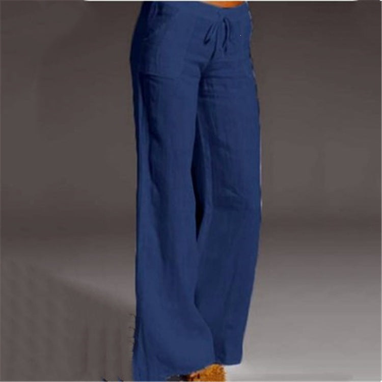 Pantalones anchos de lino y algodón de tiro alto