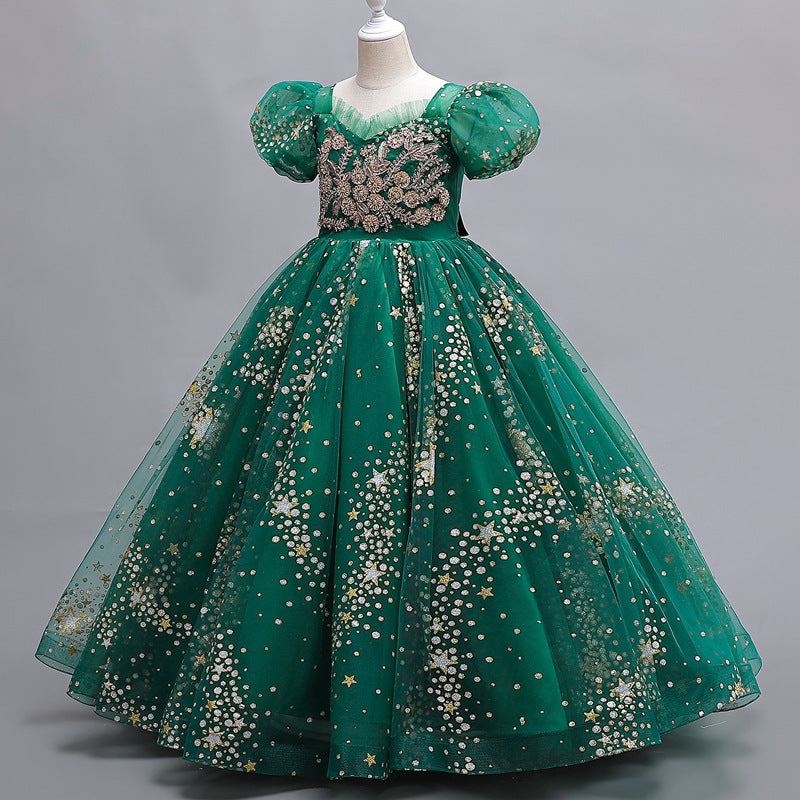 Vestido de fiesta infantil con falda de tul y flores