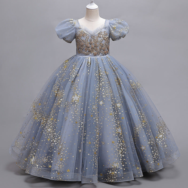 Vestido de fiesta infantil con falda de tul y flores