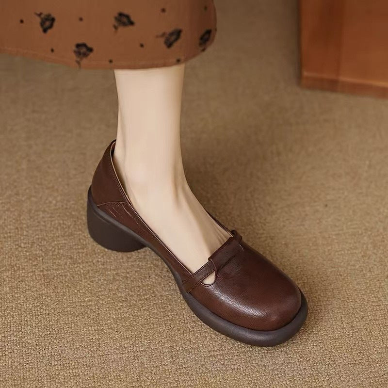 Mocasines de piel sintética con tacón ancho