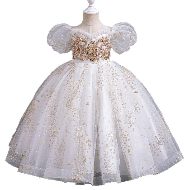 Vestido de fiesta infantil con falda de tul y flores