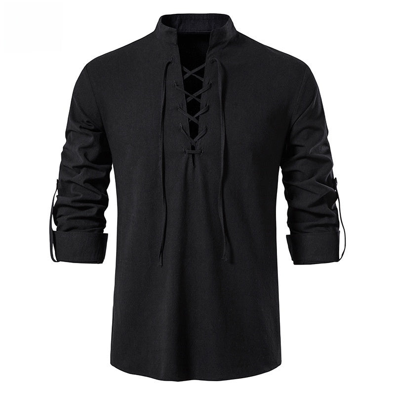 Camisa henley de lino y algodón para hombre