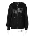 Sudadera con cremallera y letras de strass