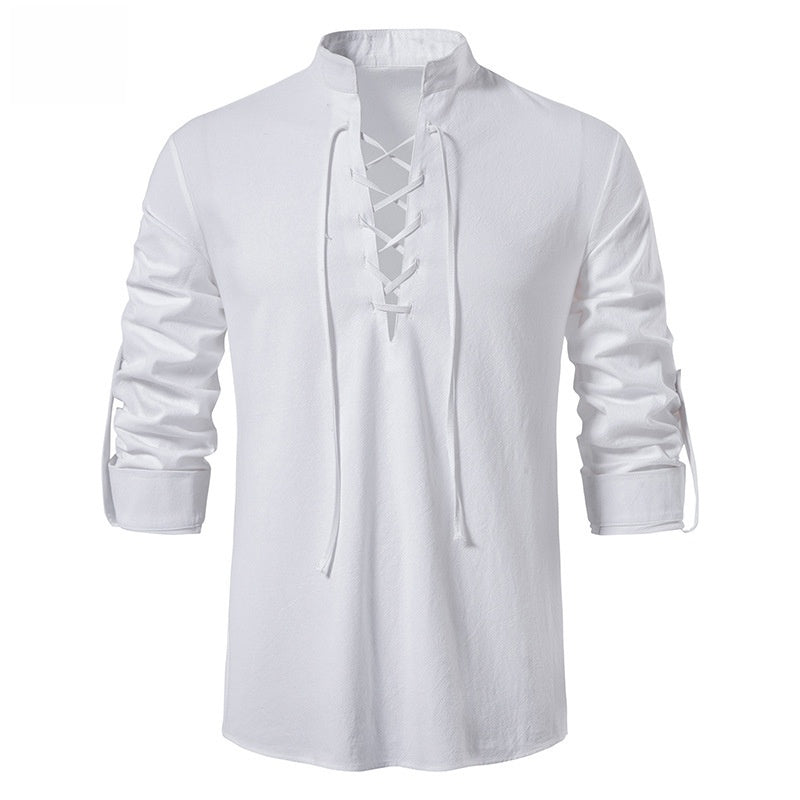 Camisa henley de lino y algodón para hombre