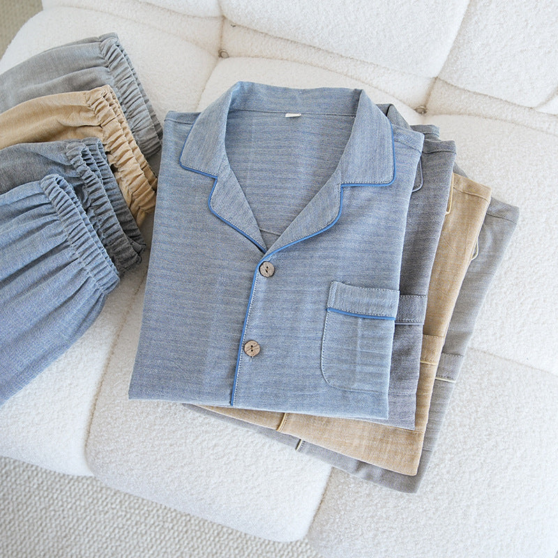 Pijama largo de algodón con dibujo de espiga para hombre