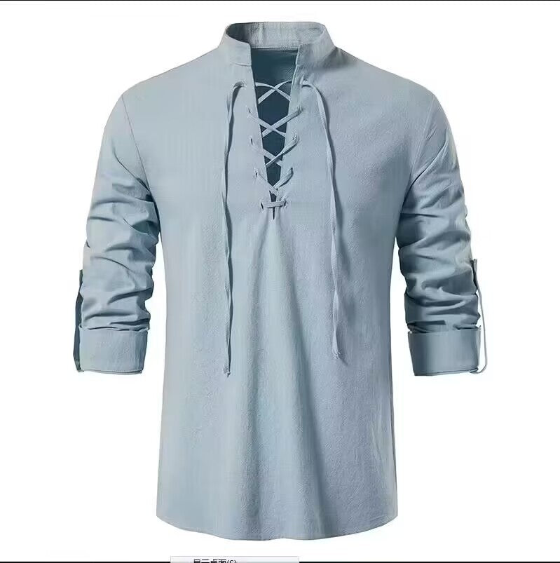 Camisa henley de lino y algodón para hombre