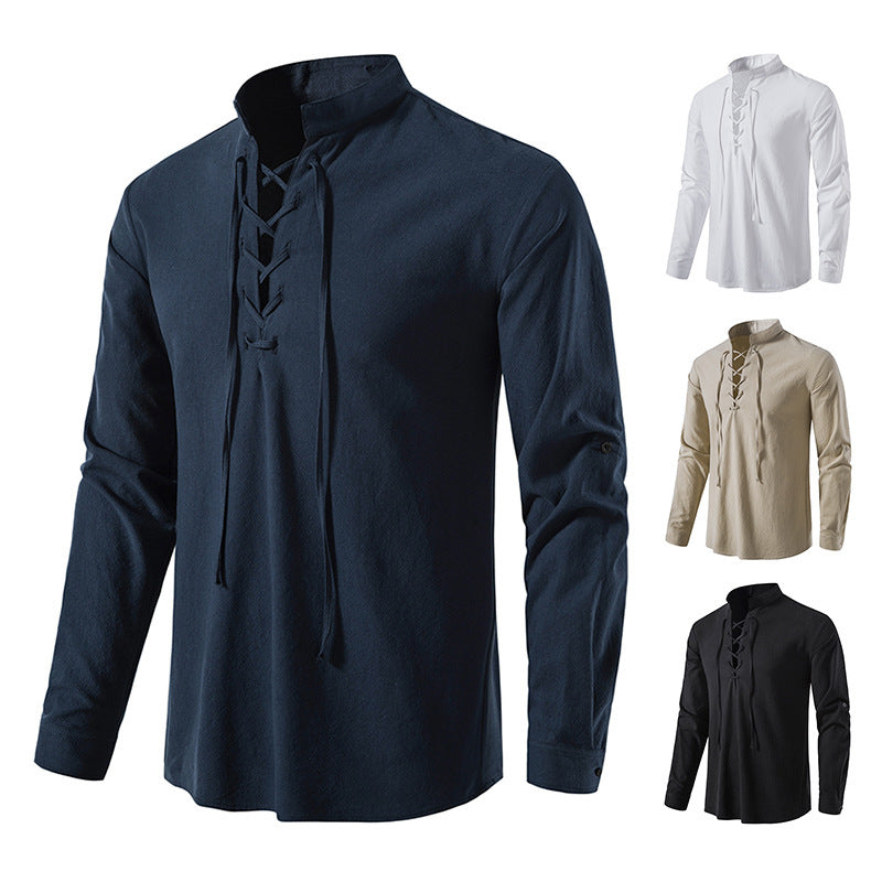 Camisa henley de lino y algodón para hombre