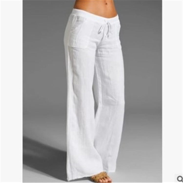 Pantalones anchos de lino y algodón de tiro alto