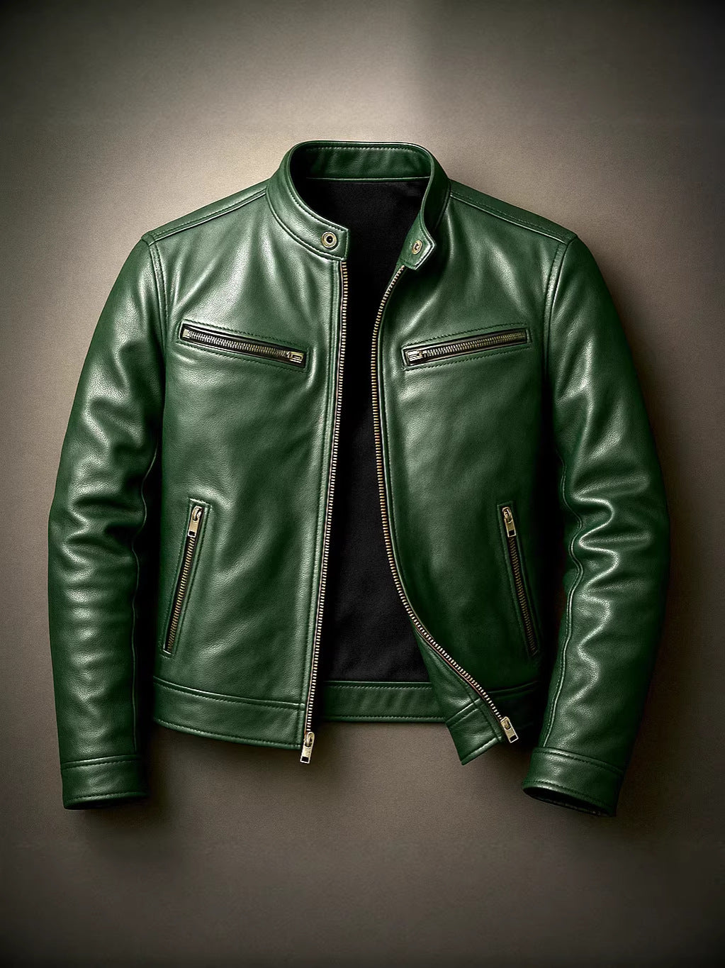 Chaqueta biker de polipiel con cuello mao para hombre