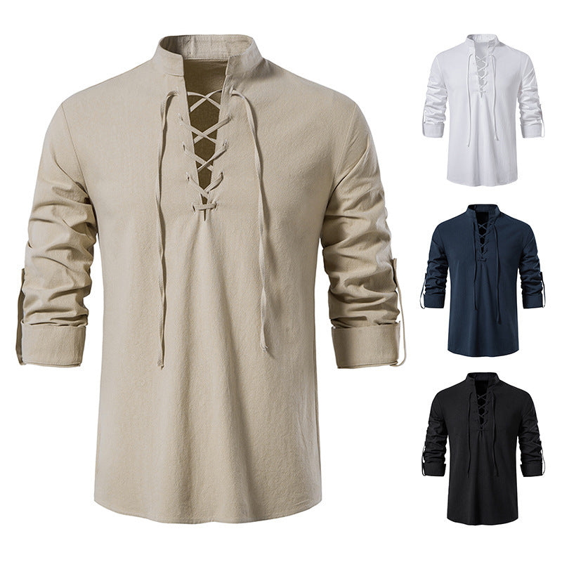 Camisa henley de lino y algodón para hombre