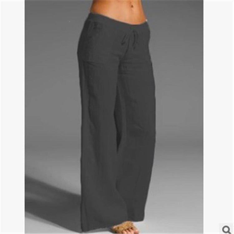 Pantalones anchos de lino y algodón de tiro alto