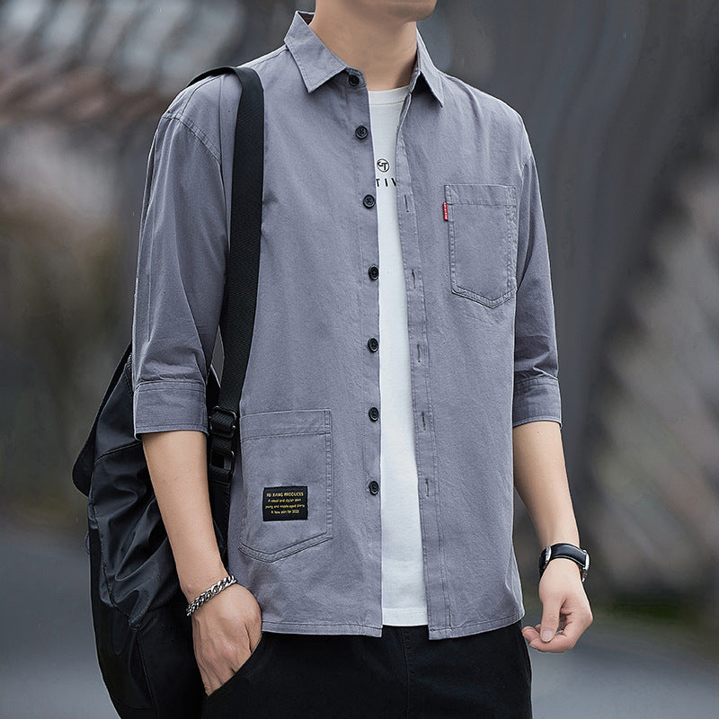 Camisa holgada de manga 3/4 para hombre