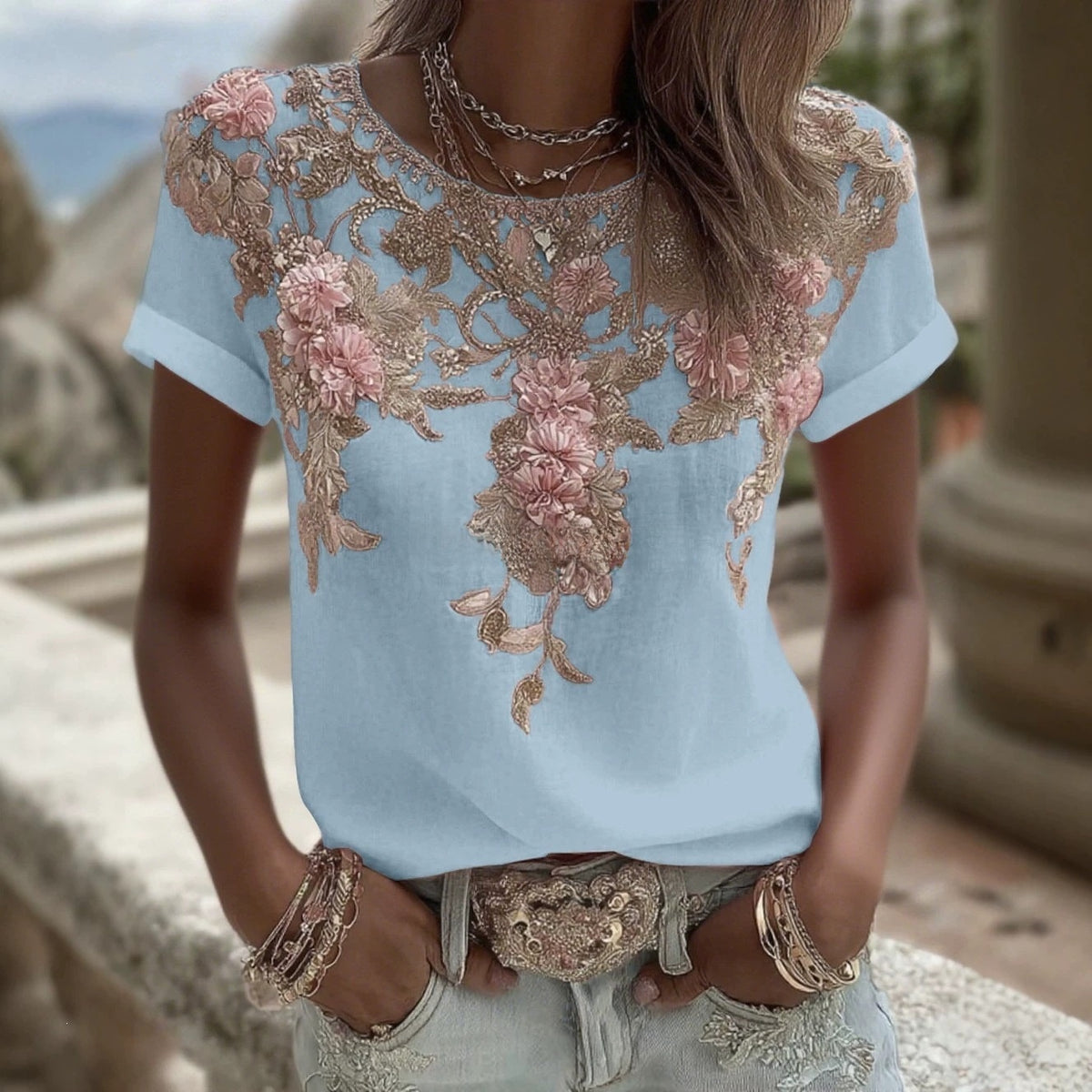 Camiseta holgada de manga larga con estampado 3D