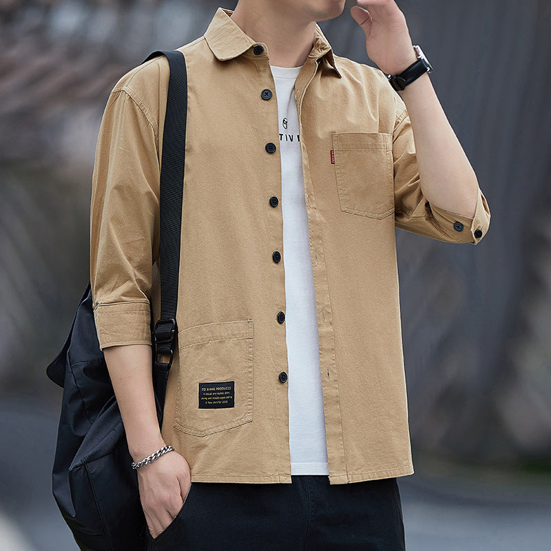 Camisa holgada de manga 3/4 para hombre