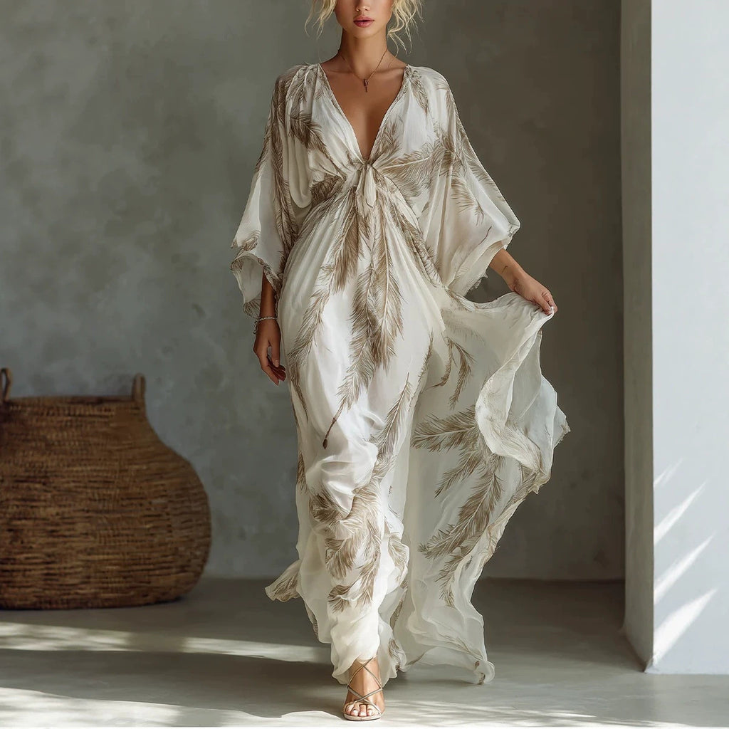 Vestido largo floral con escote en V