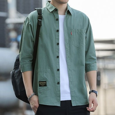 Camisa holgada de manga 3/4 para hombre