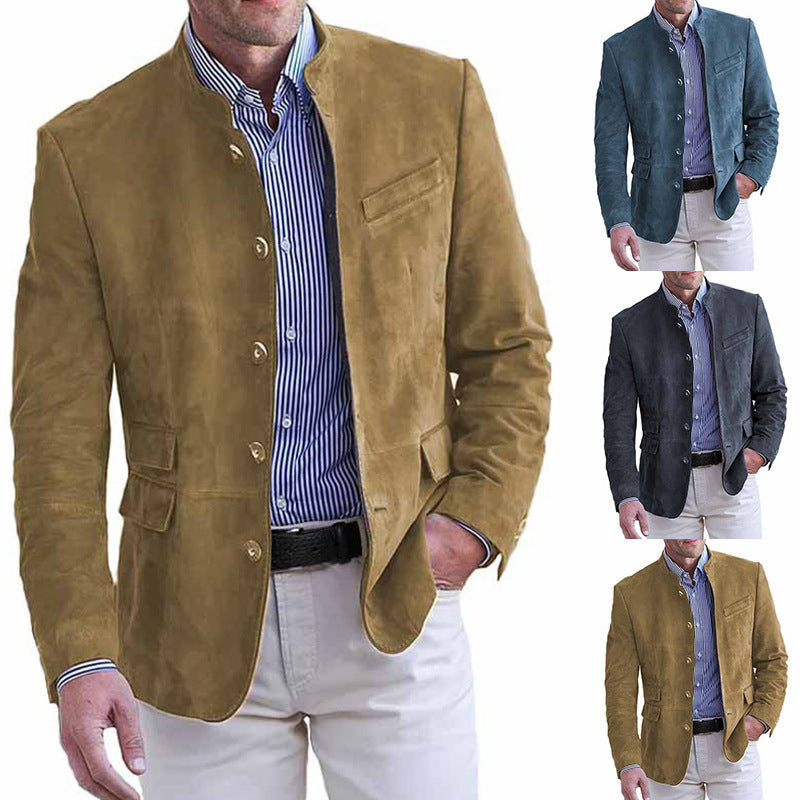 Americana de ante sintético entallada para hombre