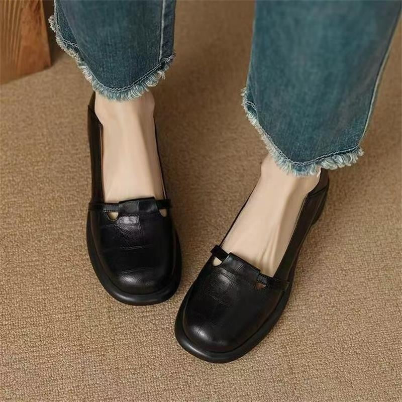 Mocasines de piel sintética con tacón ancho