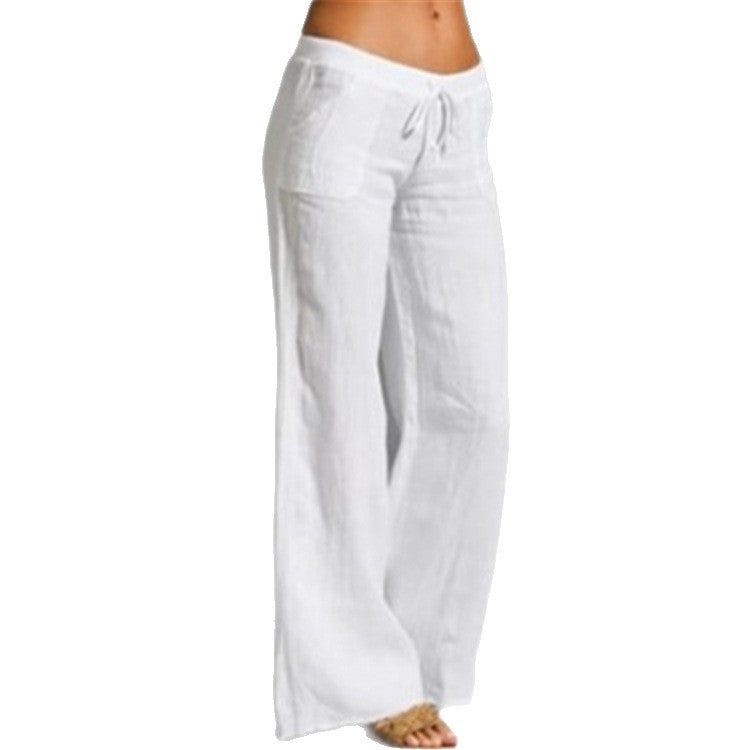 Pantalones anchos de lino y algodón de tiro alto