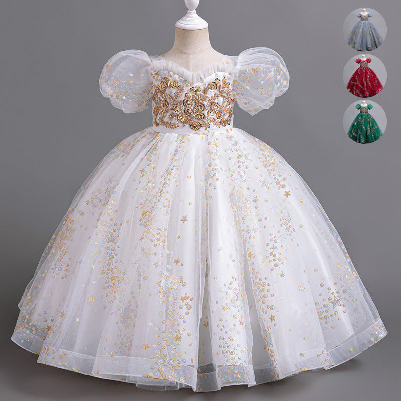 Vestido de fiesta infantil con falda de tul y flores