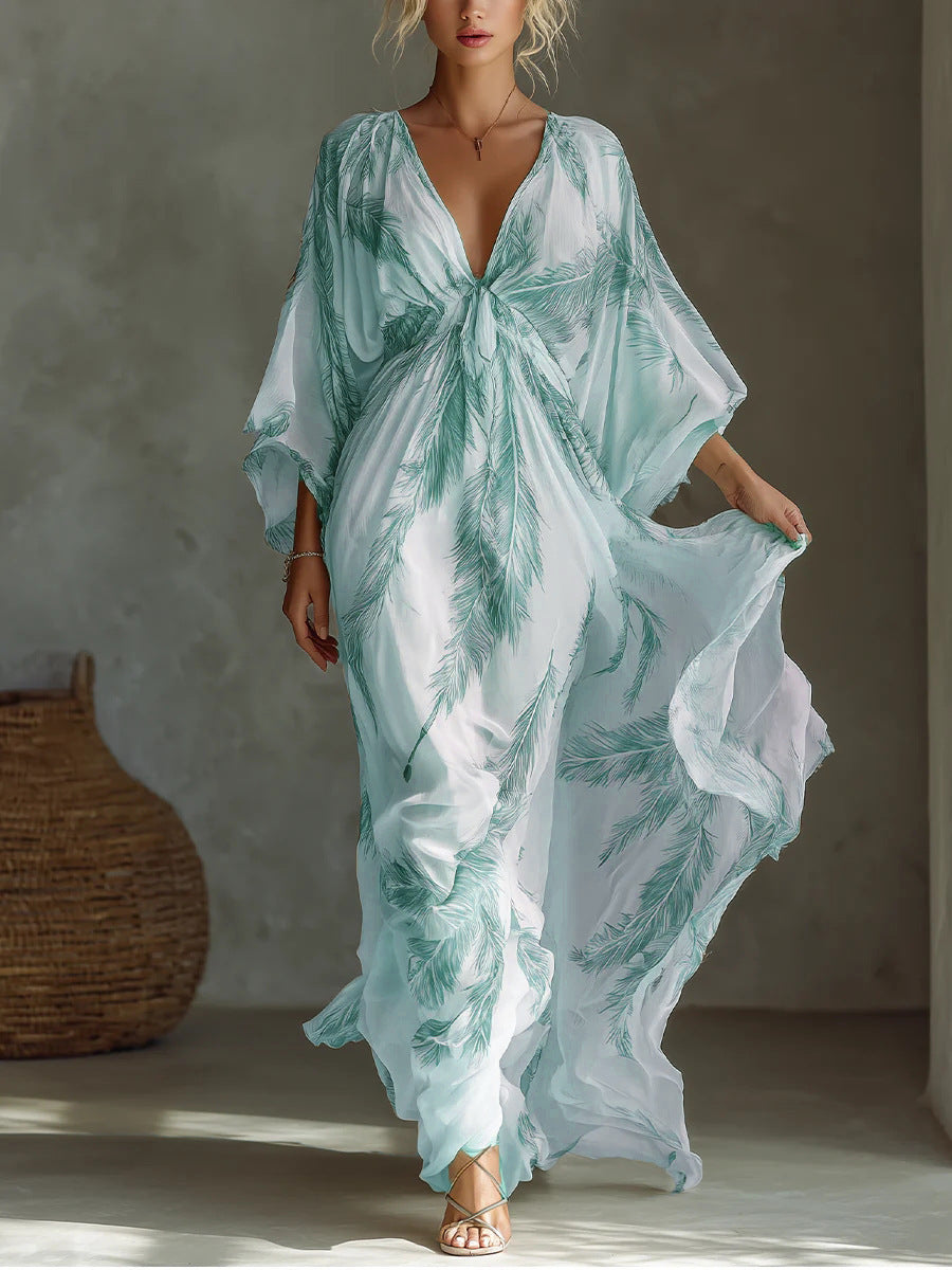 Vestido largo floral con escote en V