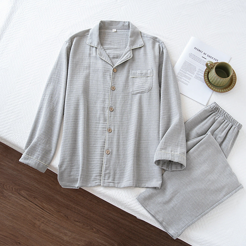 Pijama largo de algodón con dibujo de espiga para hombre