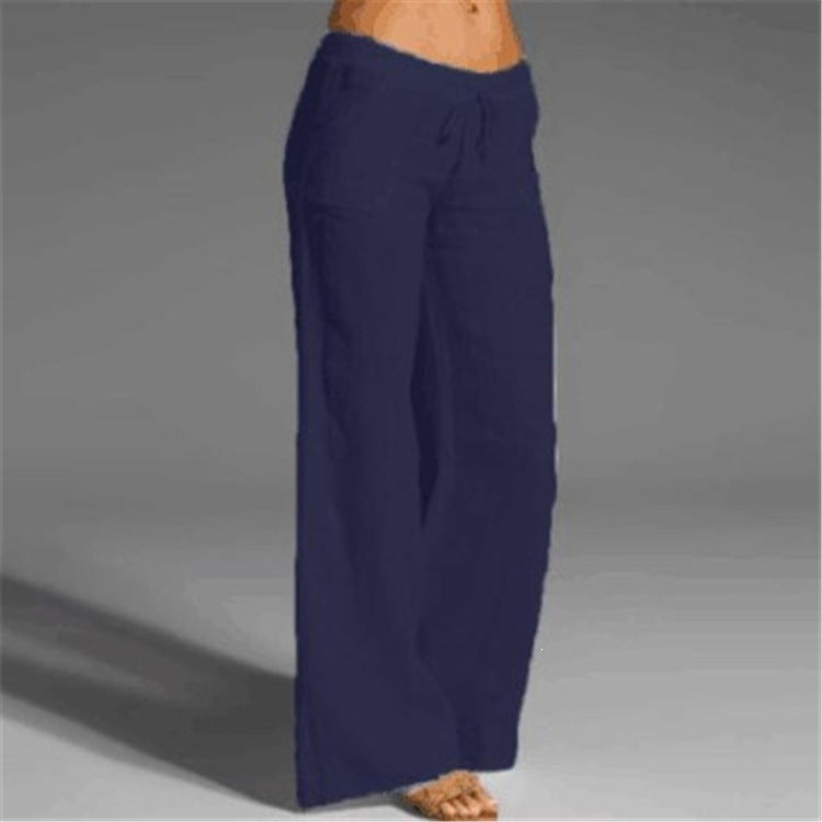Pantalones anchos de lino y algodón de tiro alto