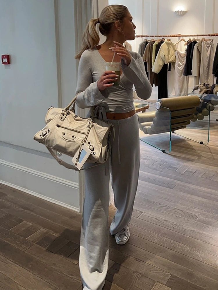 Conjunto de top de manga acampanada y pantalón ancho