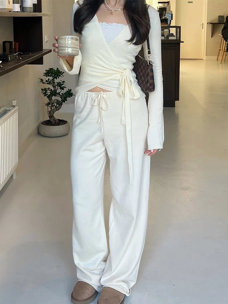 Conjunto de top de manga acampanada y pantalón ancho
