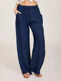 Pantalón recto de algodón y lino para mujer