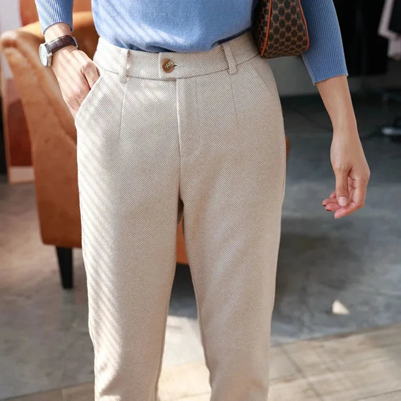 Pantalón de lana de tiro alto para otoño-invierno