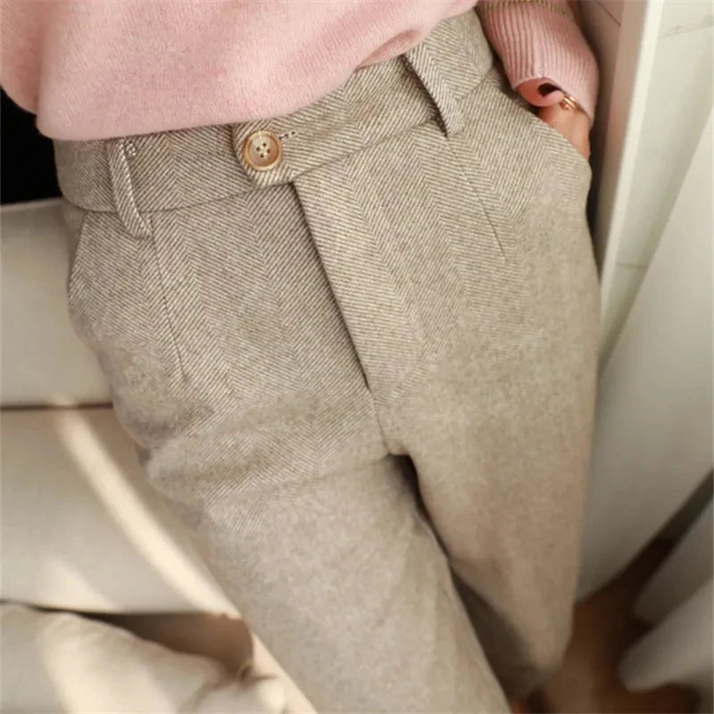 Pantalón de lana de tiro alto para otoño-invierno