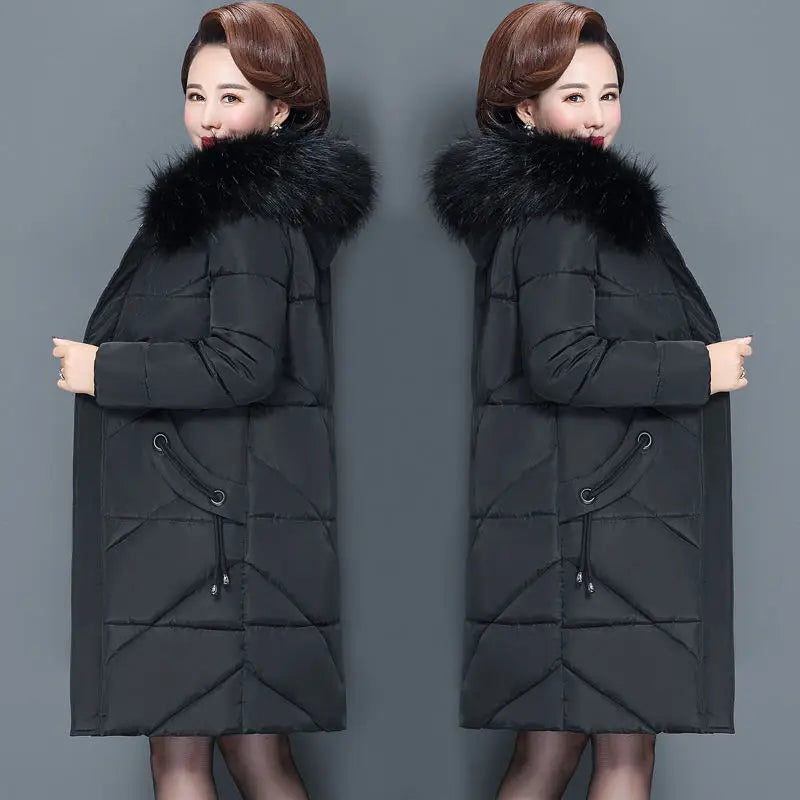 Parka acolchada con capucha y cuello de efecto pelo
