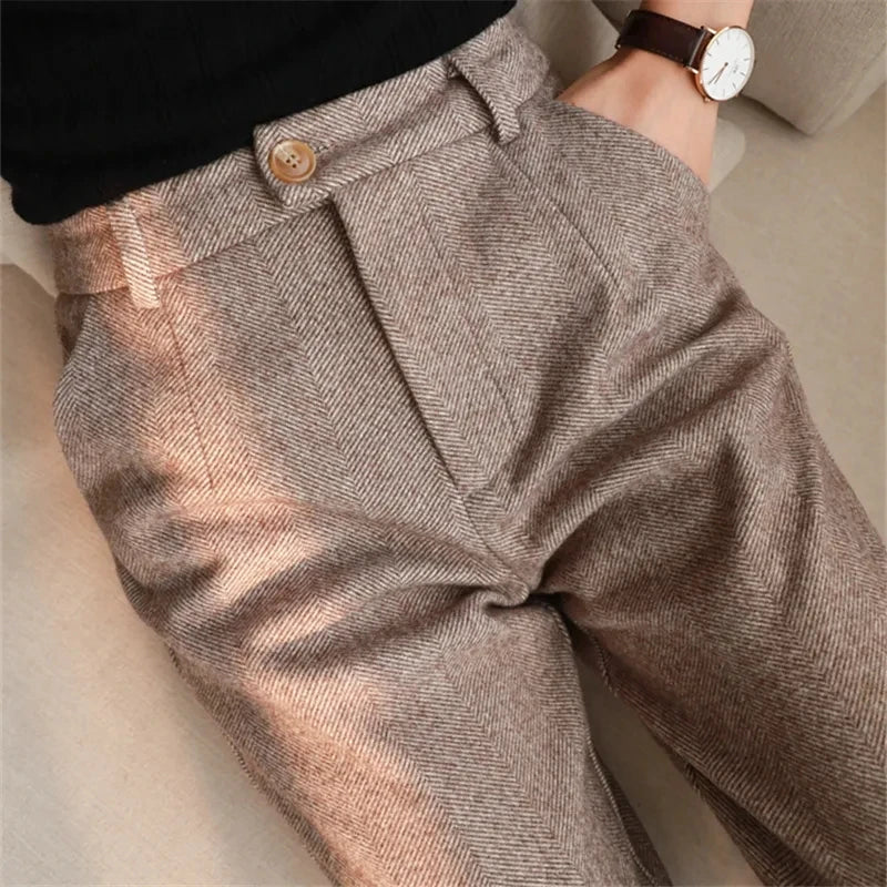 Pantalón de lana de tiro alto para otoño-invierno