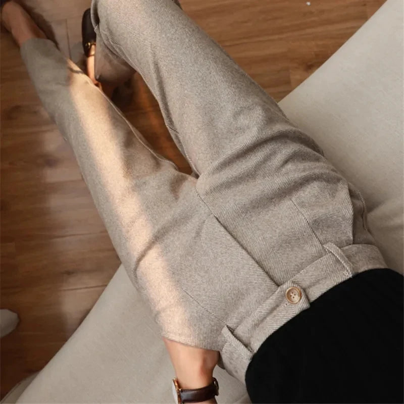 Pantalón de lana de tiro alto para otoño-invierno