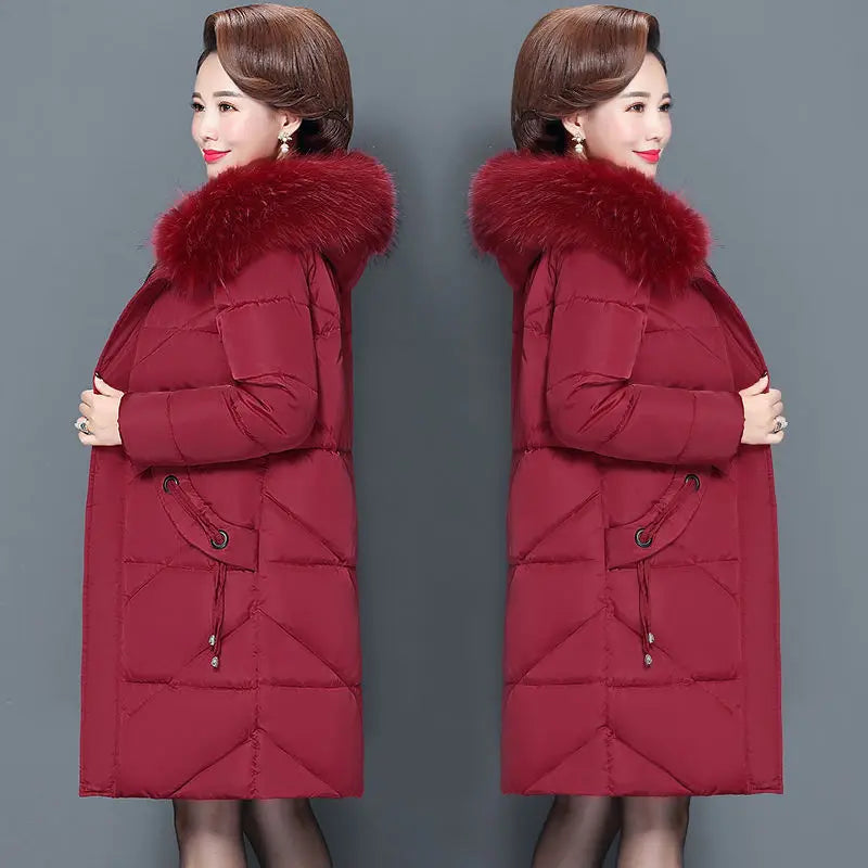 Parka acolchada con capucha y cuello de efecto pelo