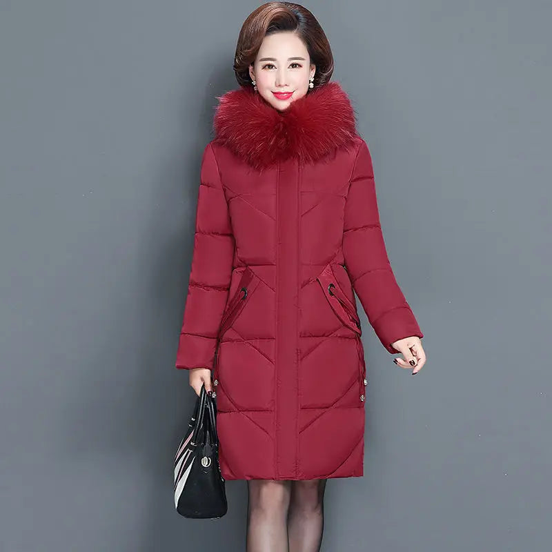 Parka acolchada con capucha y cuello de efecto pelo