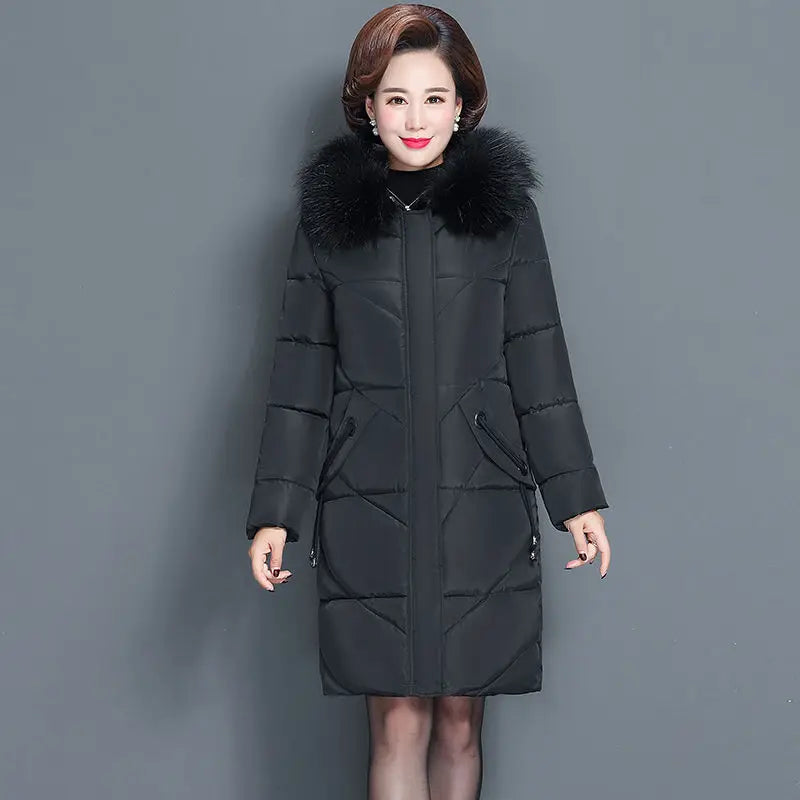 Parka acolchada con capucha y cuello de efecto pelo