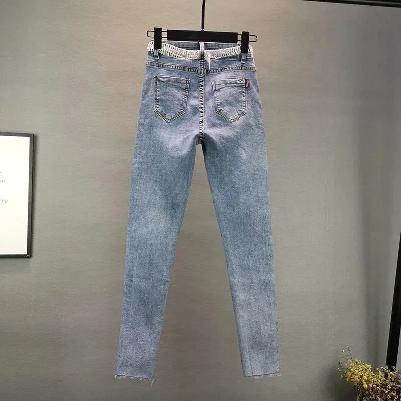 Vaquero pitillo de tiro alto elástico para mujer (hasta 5XL)