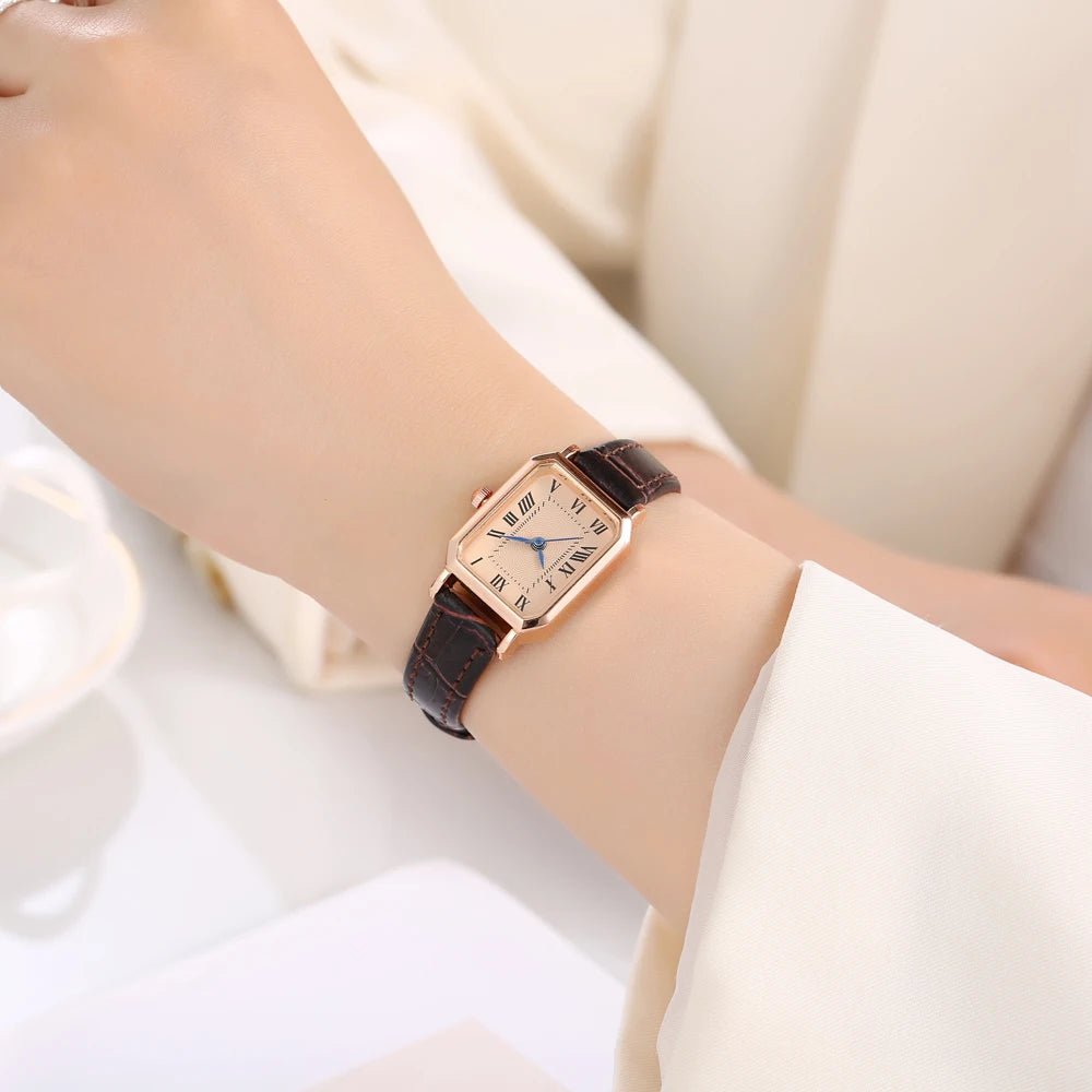 Reloj retro cuadrado con números romanos para mujer