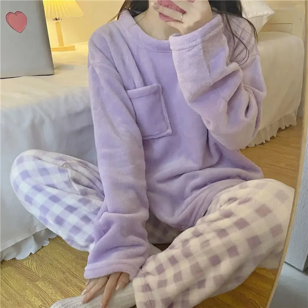 Pijama de forro polar a cuadros para mujer