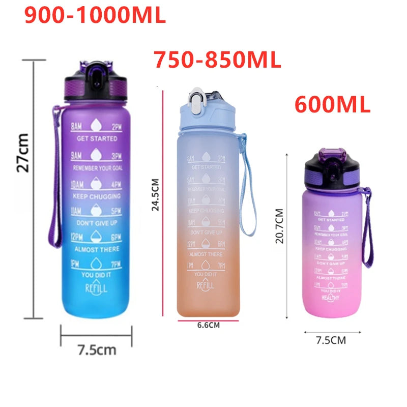 Botella de agua degradada motivacional (600 ml a 2 L)