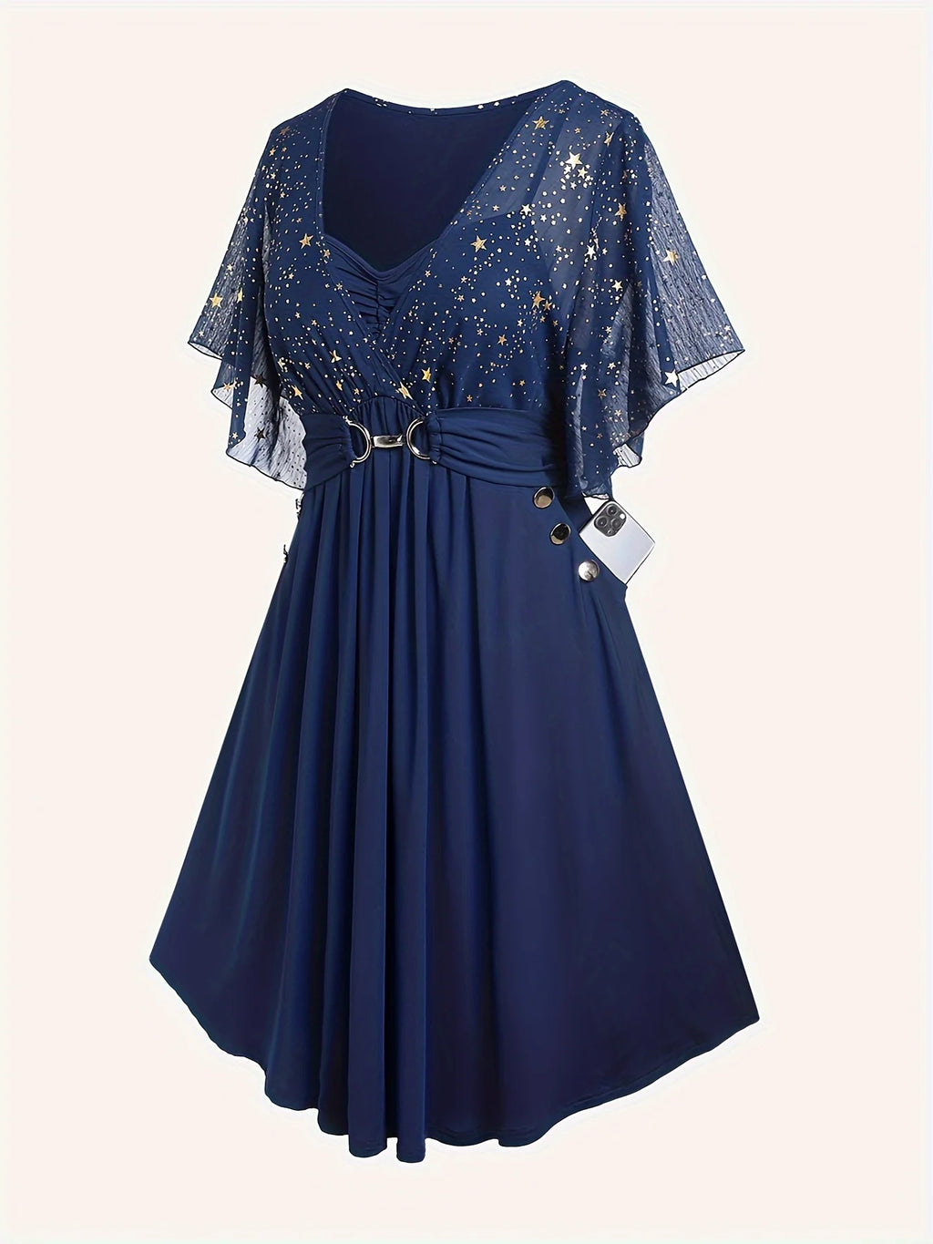 Vestido estampado de estrellas con manga mariposa (tallas grandes)