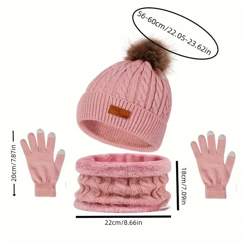 Set de gorro, braga de cuello y guantes táctiles