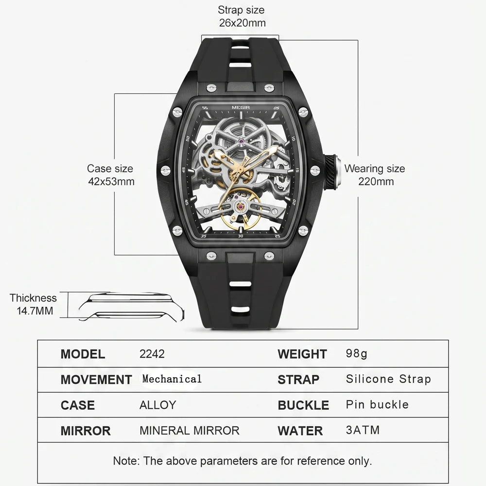 Reloj automático MEGIR esqueleto tonneau